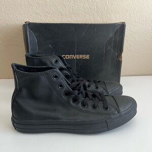 Black pho leather high top converse. 
Brand new 
Never worn with box.